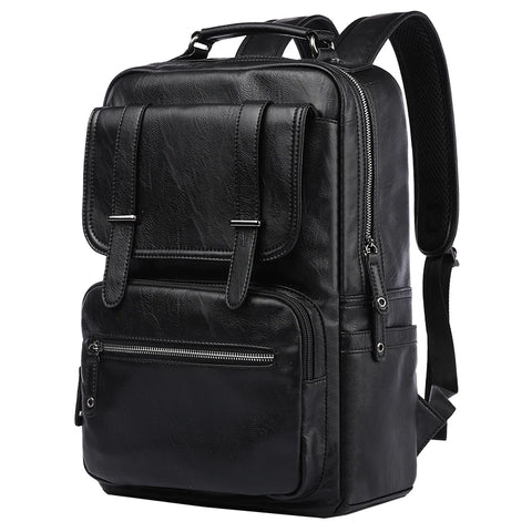 14/15.6 inch Black Leather Laptop Backpack