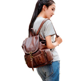 Classic Brown Leather Backpack with Large Capacity