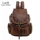 Classic Brown Leather Backpack with Large Capacity